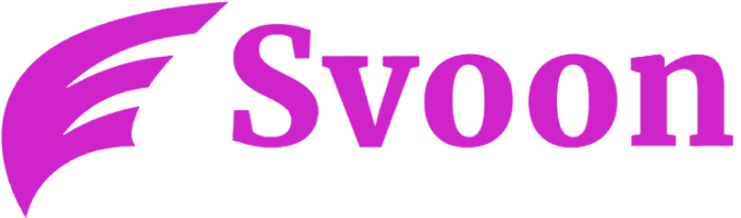Purple "Svoon" logo on black background.